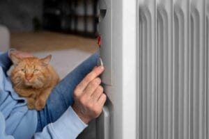 owner-holding-cat-turning-up-heat