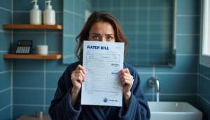 Knoxville’s Guide to Energy-Efficient Water Heaters: Tankless, Hybrid & More 1 Worried homeowner holding an expensive water bill, illustrating the cost of outdated water heating systems.