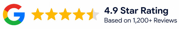 Google 4.9 star rating based on 1,200+ reviews.