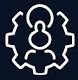 White outline icon of a person inside a gear with a halo.