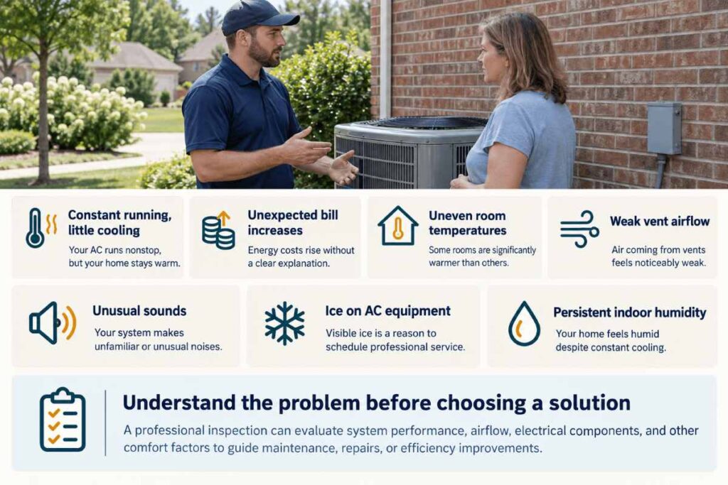 Why Your AC Runs Constantly but Your House Still Feels Warm: How to Fix Cooling Problems During Knoxville Summers 11 When Should I Call an HVAC Professional About Cooling Problems