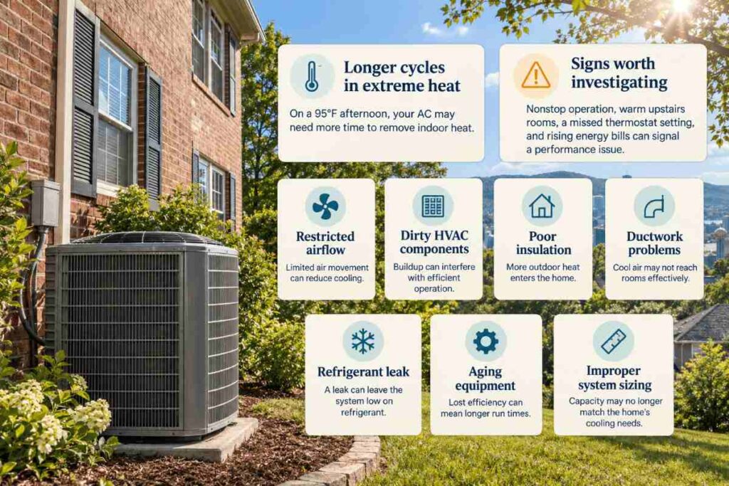 Why Your AC Runs Constantly but Your House Still Feels Warm: How to Fix Cooling Problems During Knoxville Summers 3 Why Does My AC Run Constantly During Knoxville Summers