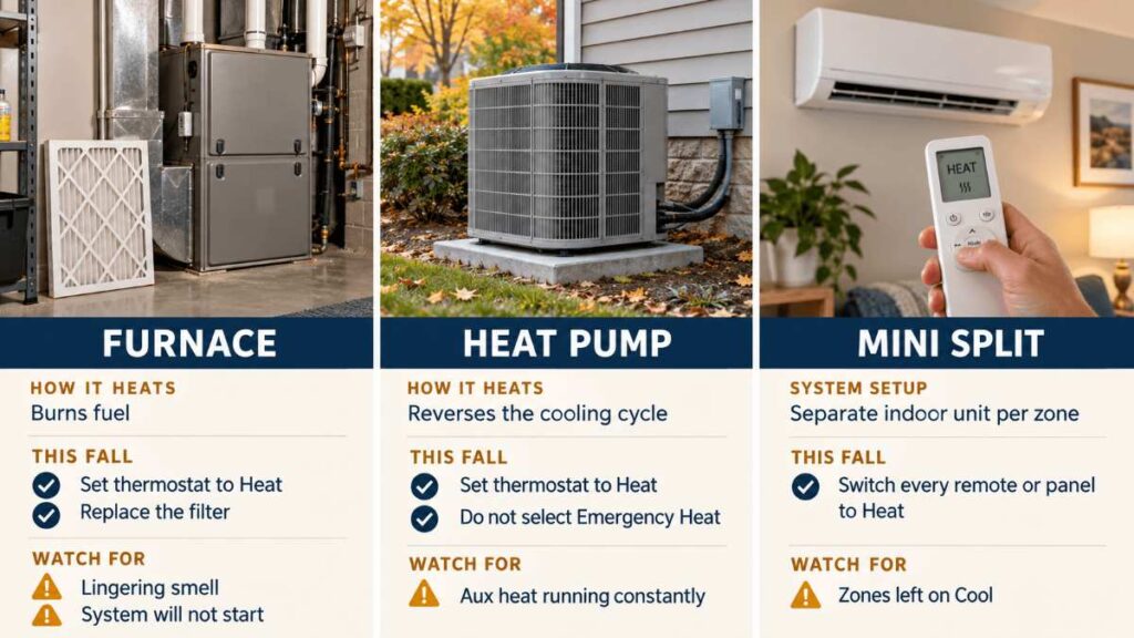 Homeowner adjusting a thermostat, showing when to switch from AC to heat in Knoxville